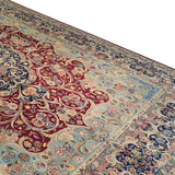 Superfine Persian Keshan Hand Knotted Wool Carpet With Long Medallion And Red Blue Border-AR3444