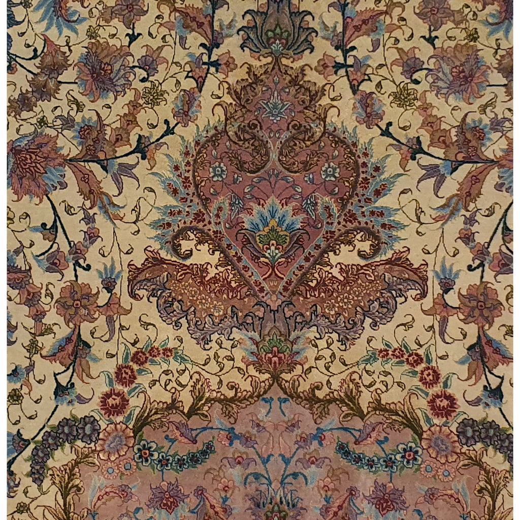 Persian Tabriz Silk And Wool Central Medallion Cream and Pink