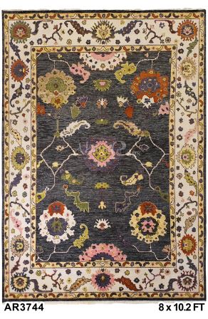 Oushak Hand Spin with Multicolor Flowers - AR3744