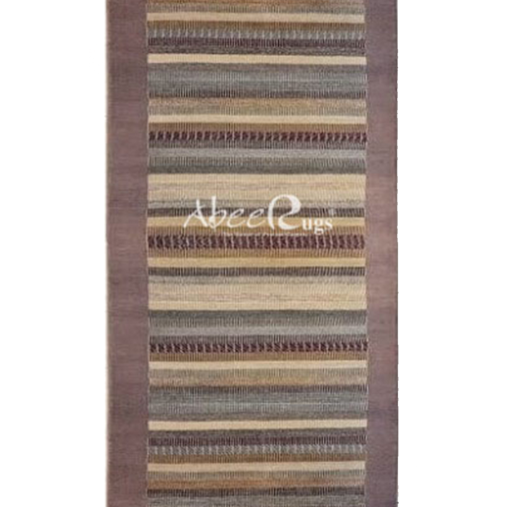 Superfine Persian Gabbah Wool Multicolour Stripe Design Runner With Plain Border-VP009