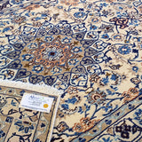 Persian Keshan Hand-Knotted Wool Cream with Centre Medallion-AR3482