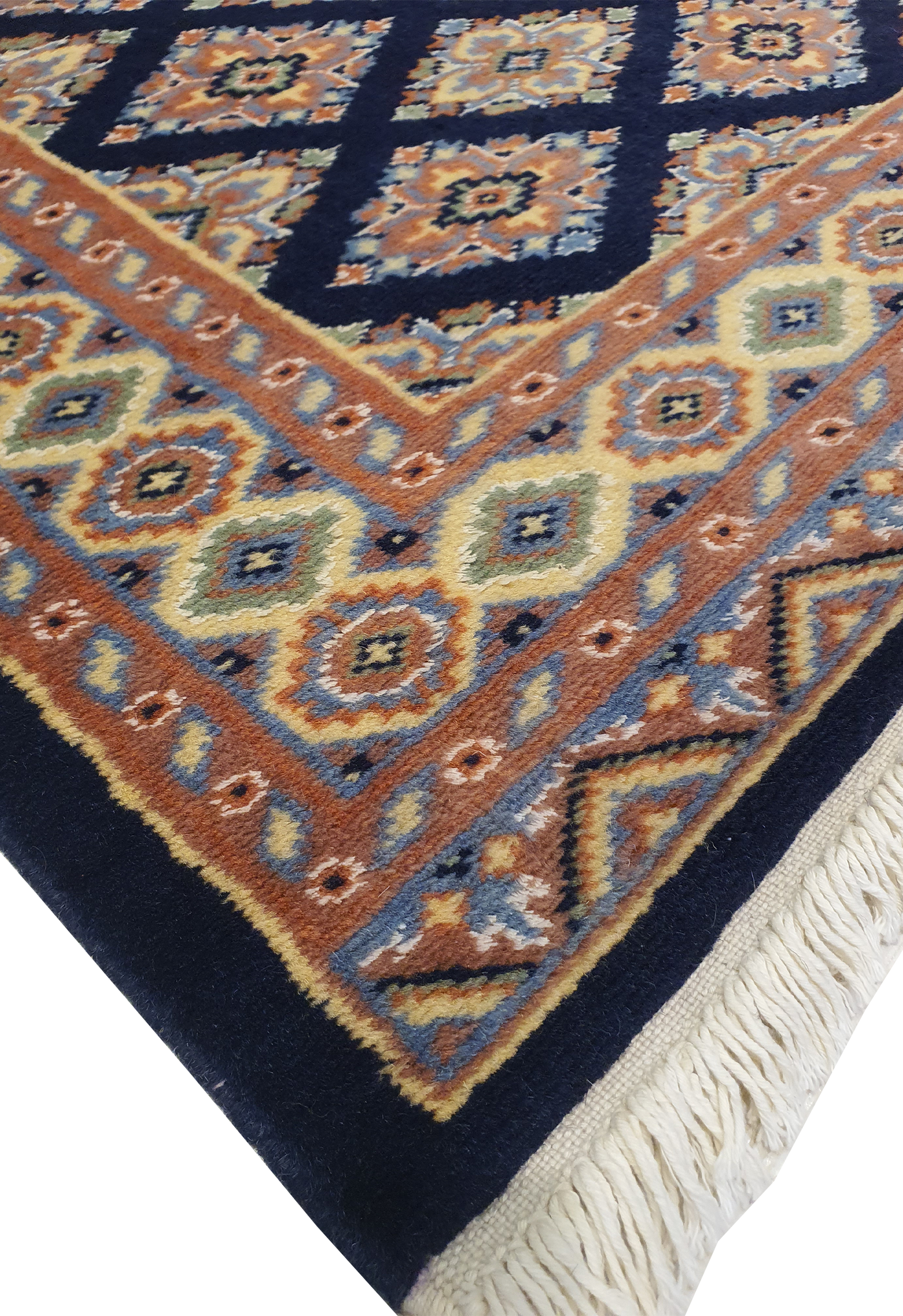 SUPERFINE BUKHARA BLUE & BROWN ALLOVER INLET SILK DESIGN - AR3992