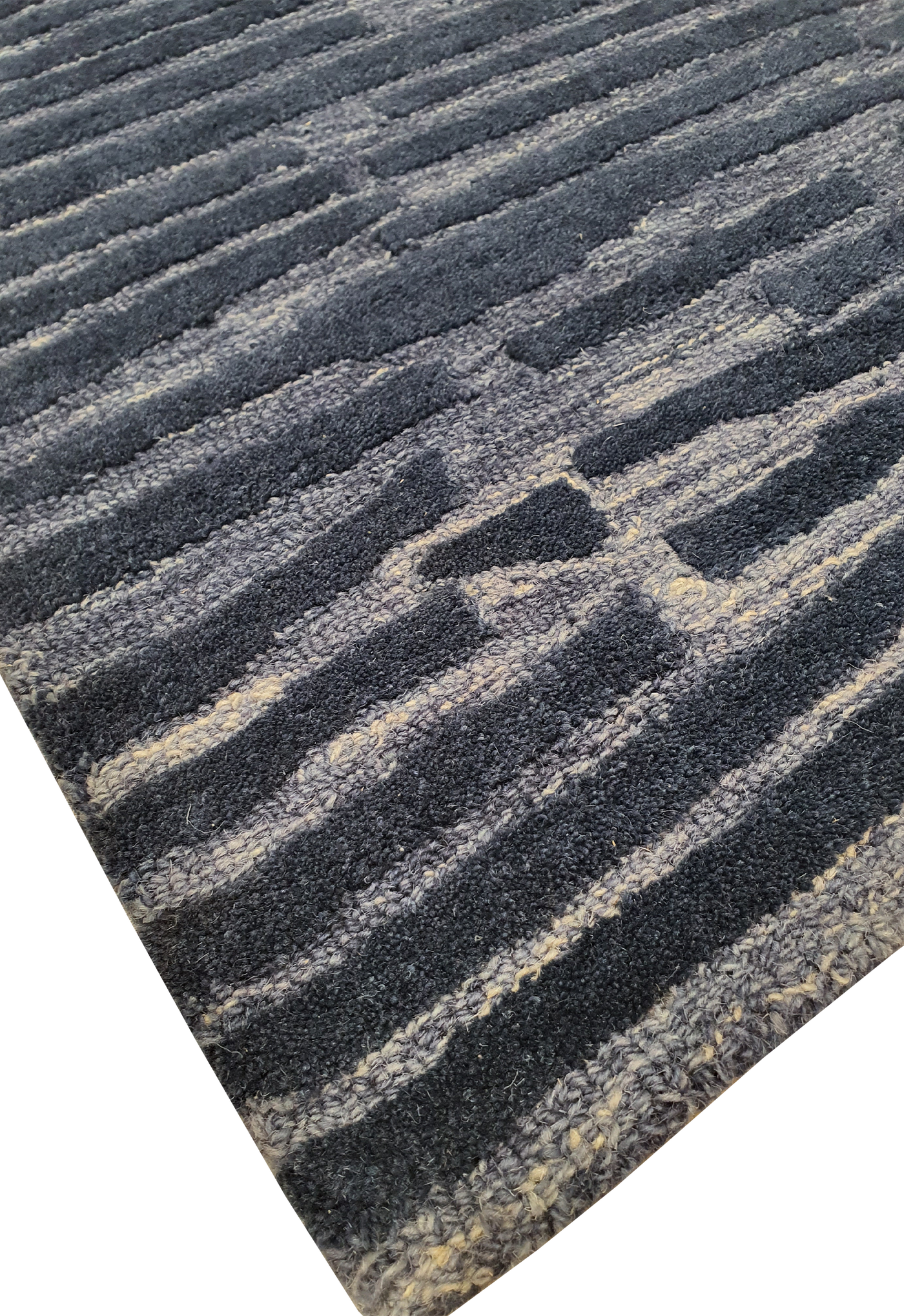 SUPERFINE HAND TUFTED LOOP & CUT PILE BLUE STRIPE CARPET SAMPLE - HT0103
