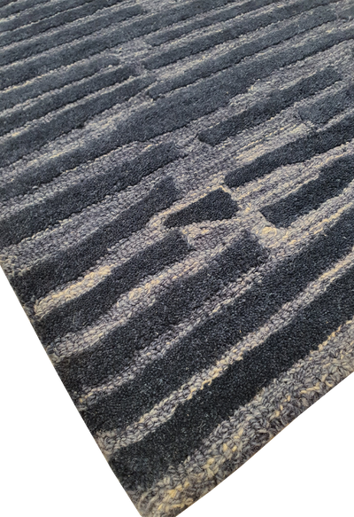 SUPERFINE HAND TUFTED LOOP & CUT PILE BLUE STRIPE CARPET SAMPLE - HT0103
