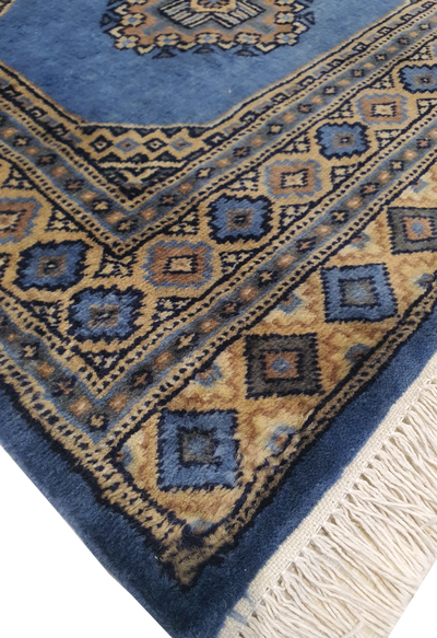 SUPERFINE BUKHARA LIGHT BLUE WITH 3 MEDALLION CREAM & GREY BORDER - AR3986