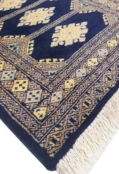 SUPERFINE BUKHARA BLUE WITH 5 MEDALLION WHITE & GREY BORDER - AR3988