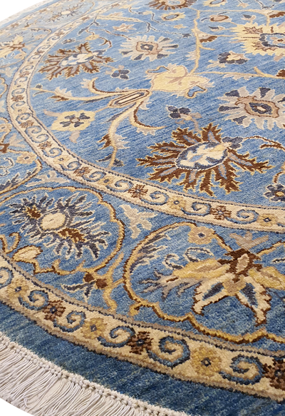SUPERFINE HAND KNOTTED OUSHAK LIGHT BLUE WOOL ROUND WITH HAND-SPIN FINE WOOL - AR3972
