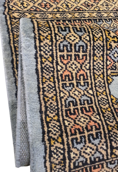 SUPERFINE BUKHARA GREY WITH 3 MEDALLION & BROWN BORDER - AR3999