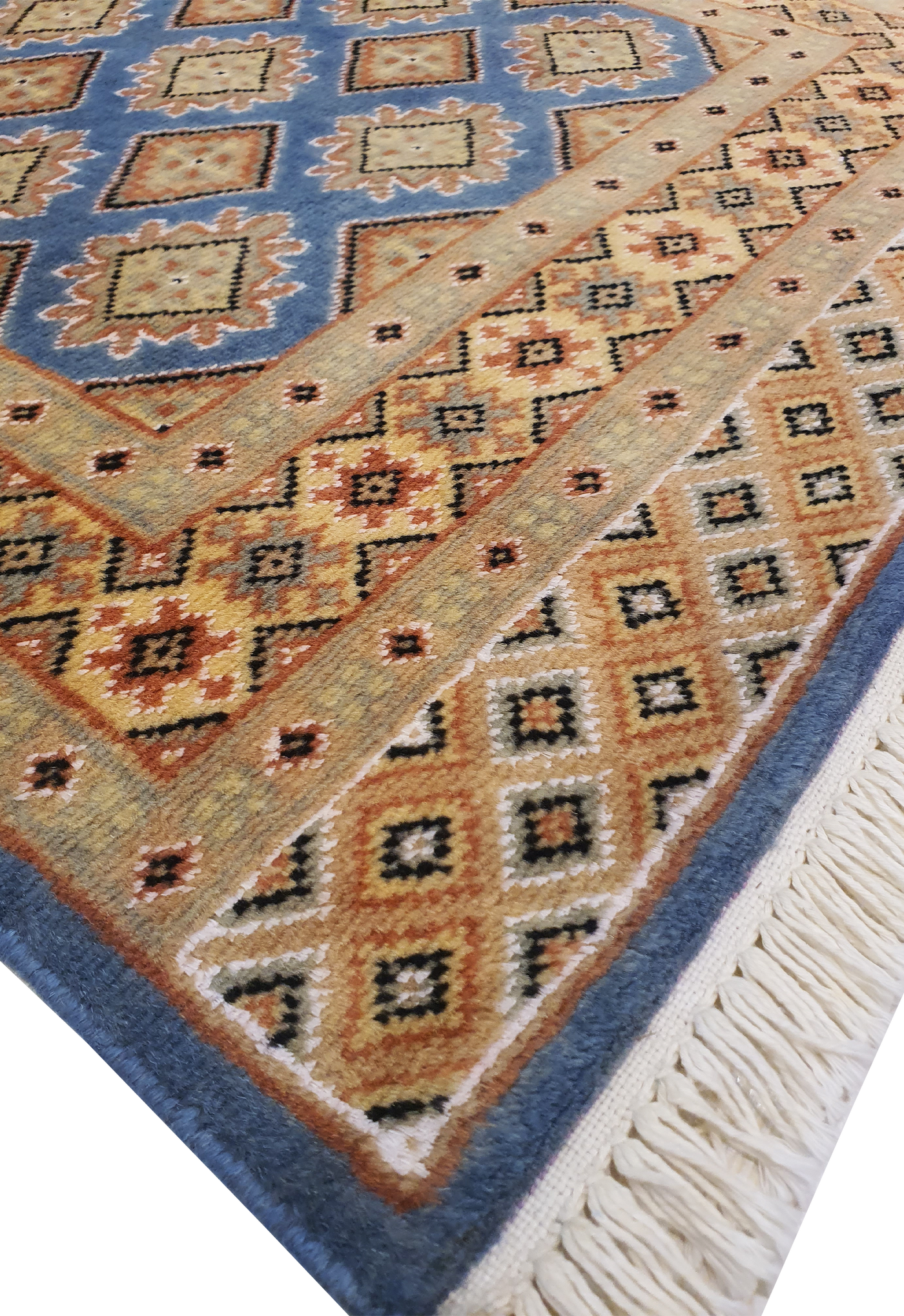 SUPERFINE BUKHARA SILK & WOOL LIGHT BLUE & YELLOW WITH DIAMOND SHAPER MOTIF - AR4003