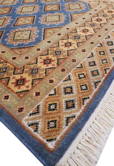 SUPERFINE BUKHARA SILK & WOOL LIGHT BLUE & YELLOW WITH DIAMOND SHAPER MOTIF - AR4003