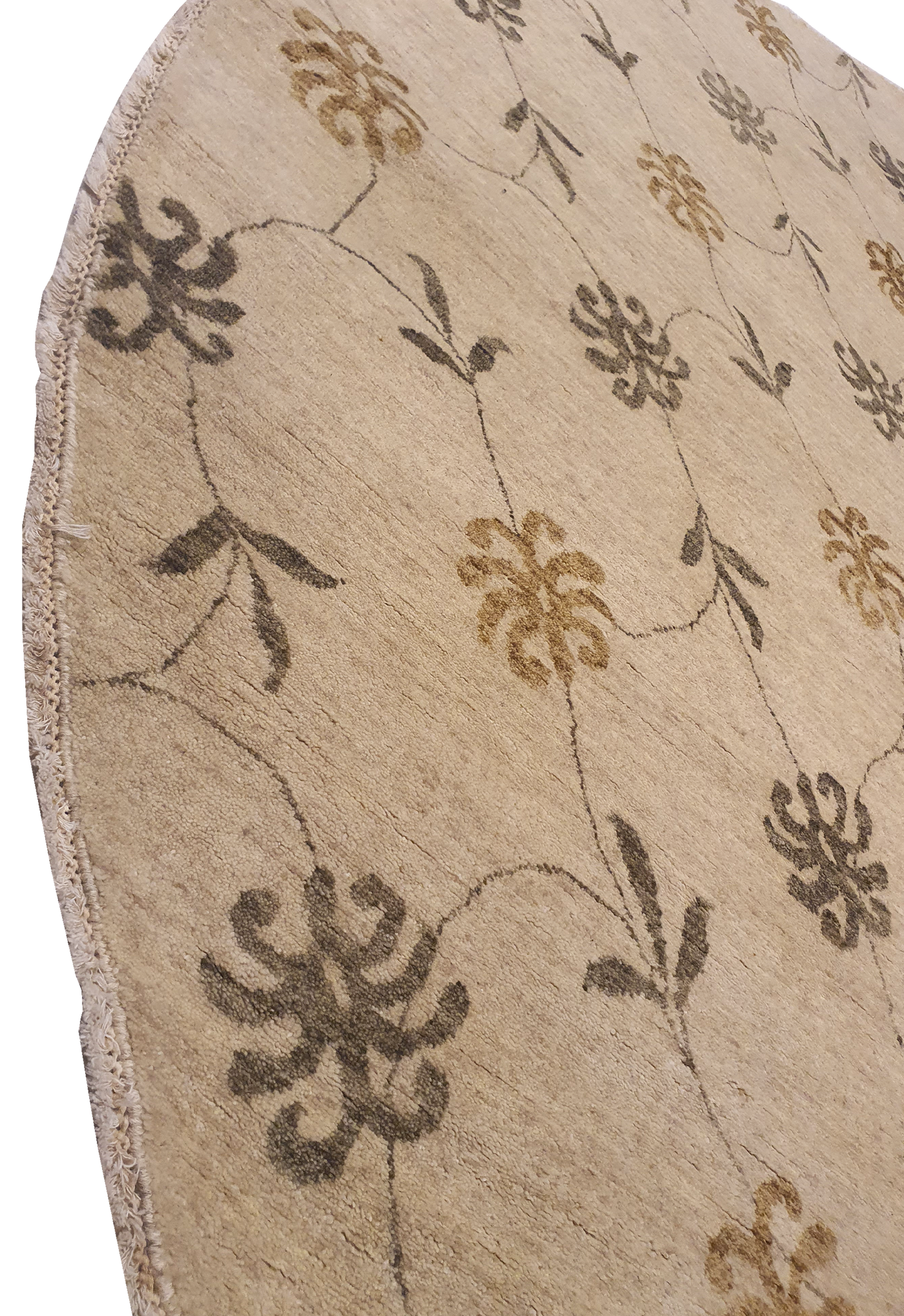 Superfine Persian Wool Round Allover Floral Design Light Brown-VP002