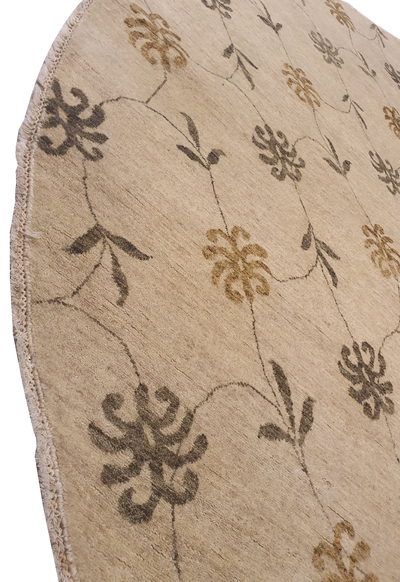 Superfine Persian Wool Round Allover Floral Design Light Brown-VP002