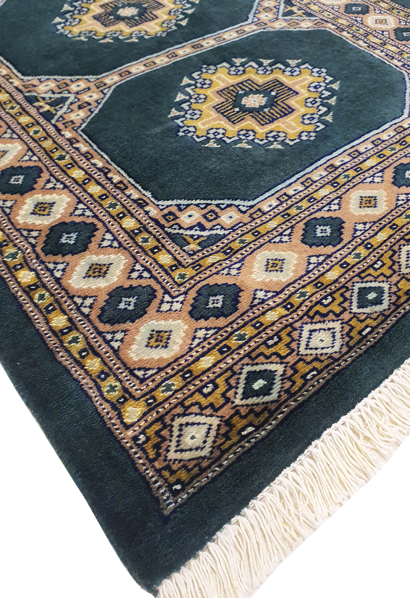 SUPERFINE BUKHARA GREEN & BROWN WITH 3 MEDALLION INLET SILK - AR3996