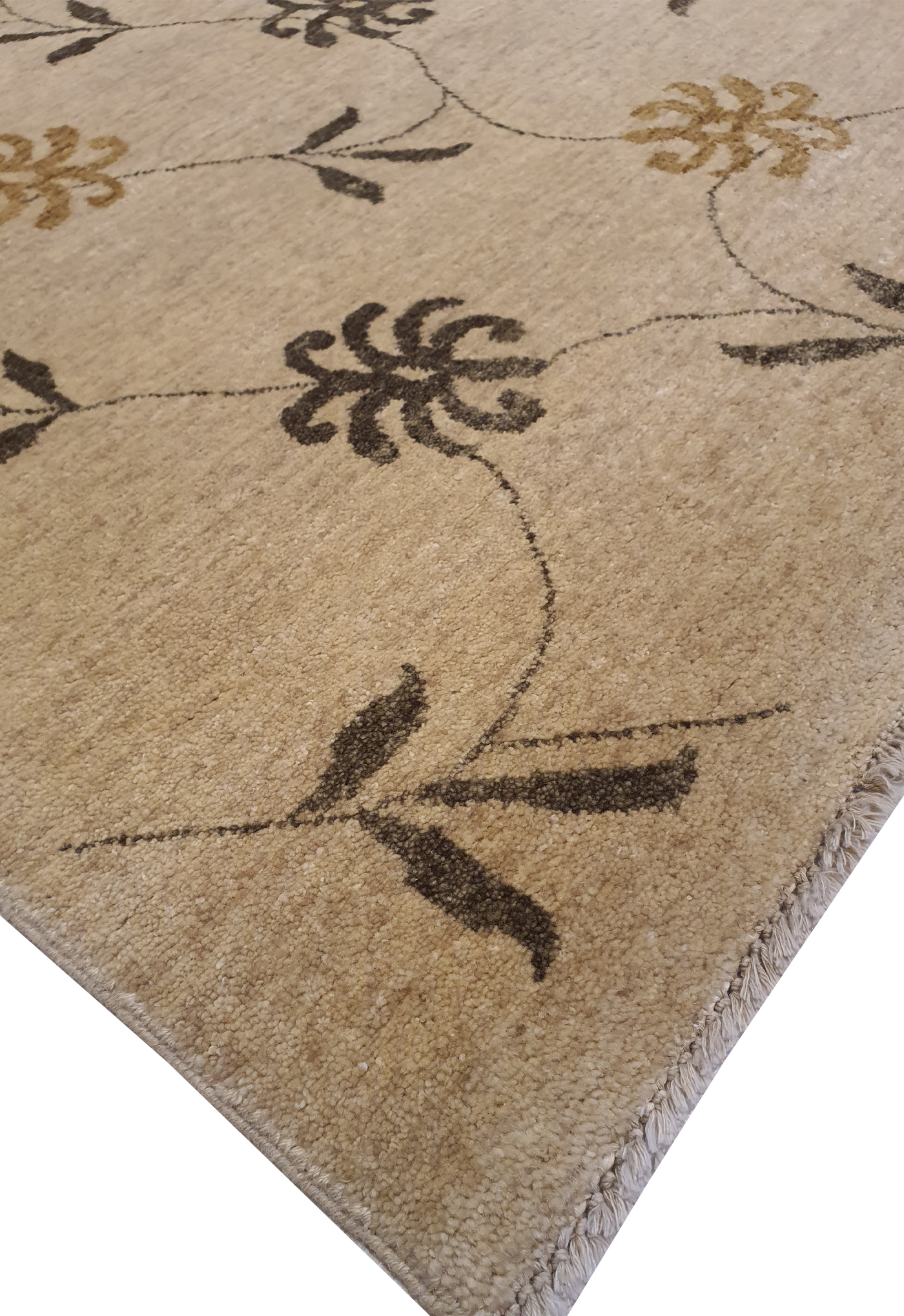 Superfine Persian Classic Vector Shapes Design Wool Light Brown With Yellow and Brown Flowers-VP156
