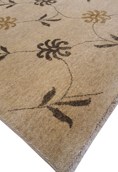Superfine Persian Classic Vector Shapes Design Wool Light Brown With Yellow and Brown Flowers-VP156