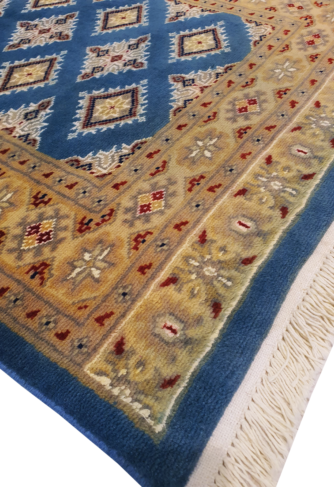 SUPERFINE BUKHARA SEA GREEN ALLOVER INLET SILK DESIGN & YELLOW BORDER - AR3991