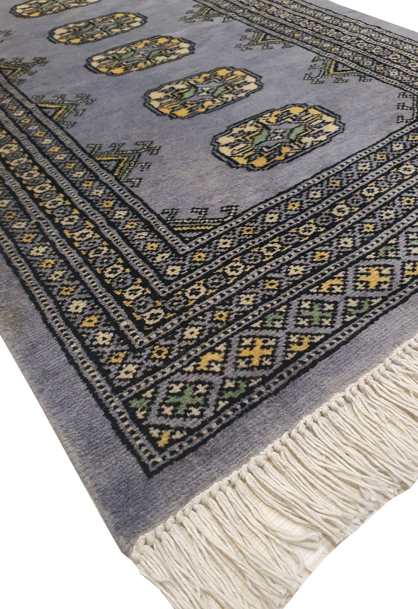 SUPERFINE BUKHARA WOOL GREY RUNNER WITH ELEPHANT FOOT MOTIF - AR3976
