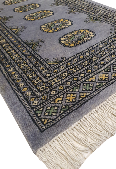 SUPERFINE BUKHARA WOOL GREY RUNNER WITH ELEPHANT FOOT MOTIF - AR3976