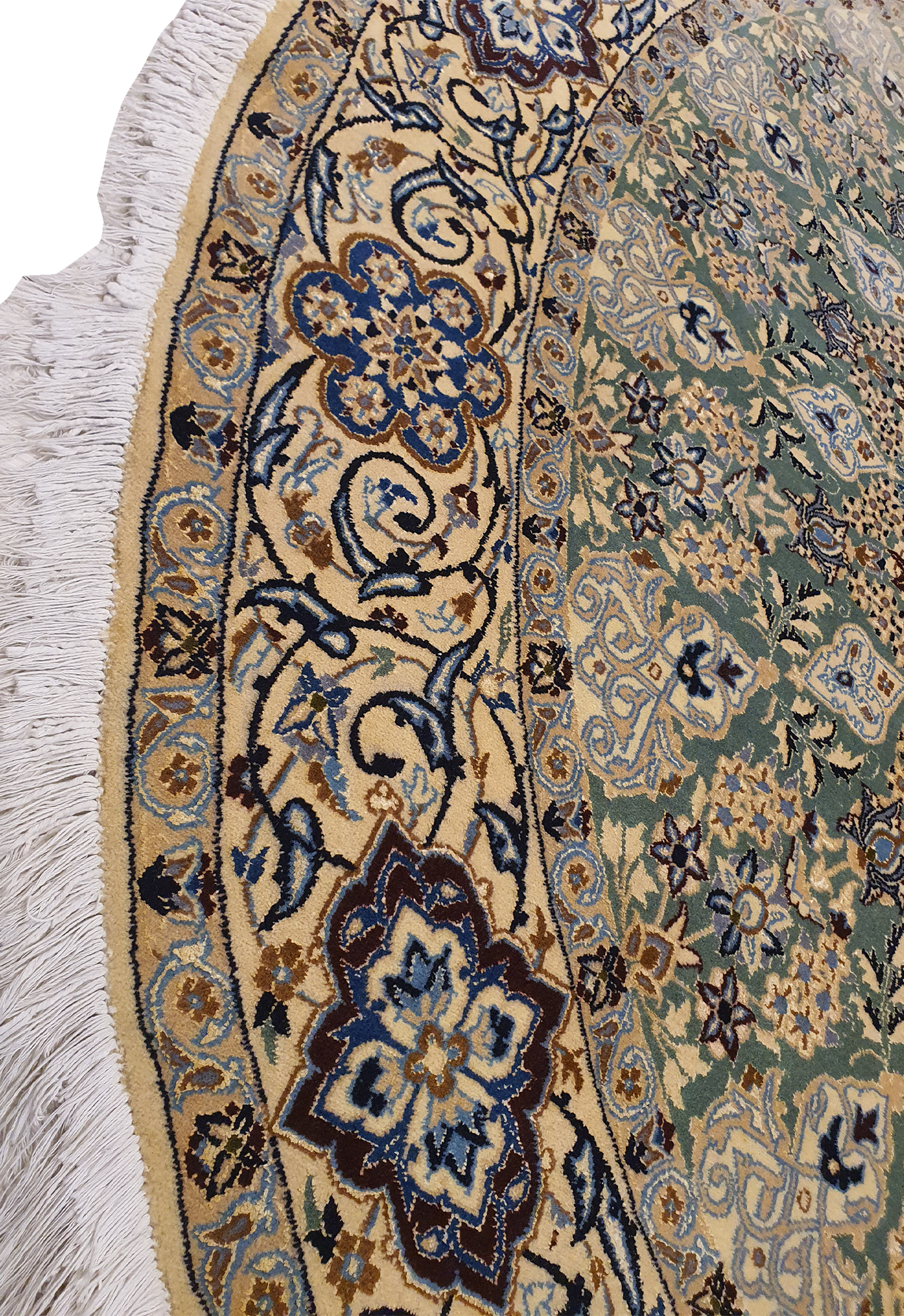 Superfine Persian Nain Dome Design Round Carpet Green Inlet Silk-AR3282