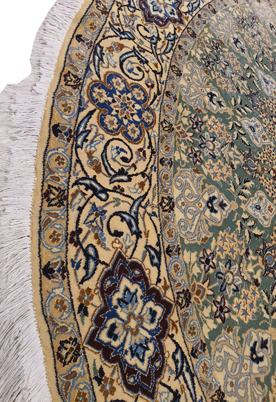 Superfine Persian Nain Dome Design Round Carpet Green Inlet Silk-AR3282