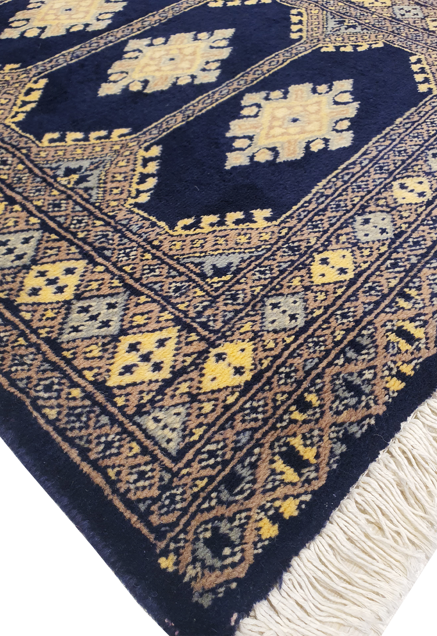 SUPERFINE BUKHARA DARK BLUE WITH 5 MEDALLION BROWN & GREY BORDER - AR3990