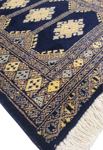 SUPERFINE BUKHARA DARK BLUE WITH 5 MEDALLION BROWN & GREY BORDER - AR3990