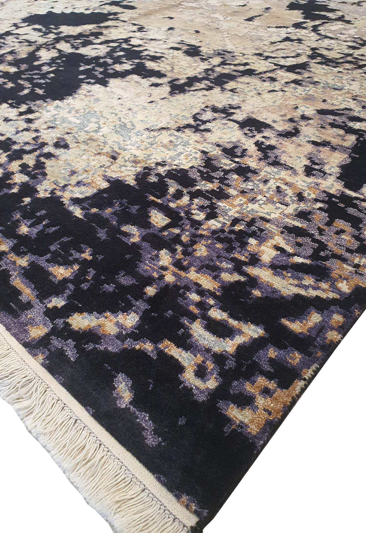 Superfine Galaxy Design Broken Design Silk and Wool Black and Cream-VP164