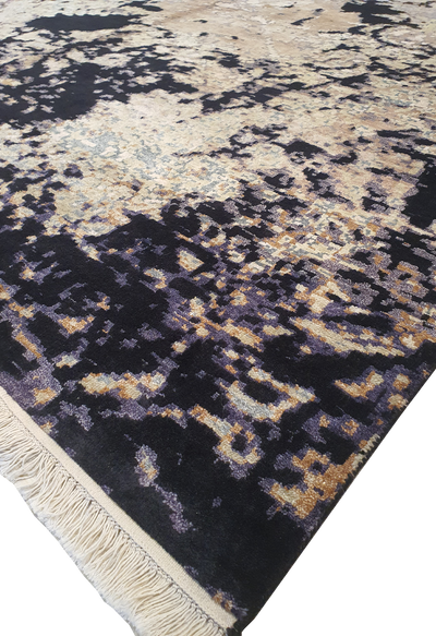 Superfine Galaxy Design Broken Design Silk and Wool Black and Cream-VP164