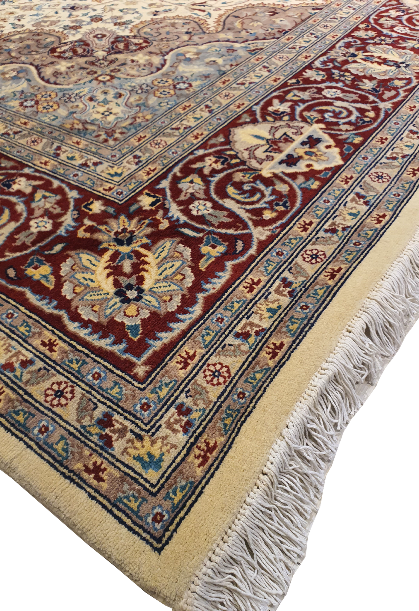 SUPERFINE PAK PERSIAN ISFAHAN WOOL CREAM WITH RED BORDER. THIS CARPET IS MADE OF FINE LAMBS' WOOL - AR3964
