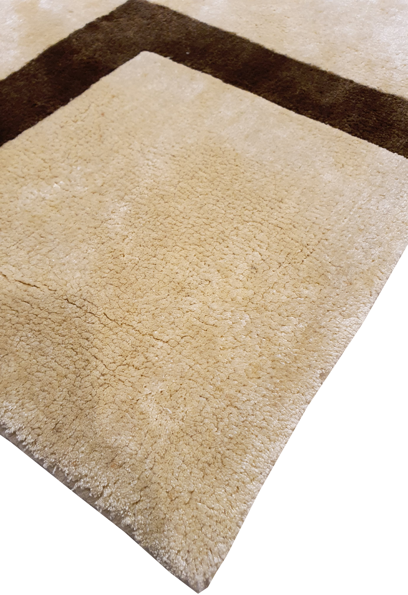 SUPERFINE HAND TUFTED VISCOSE (SILK) CREAM & BROWN STRIPE CUT PILE CARPET SAMPLE - HT0099