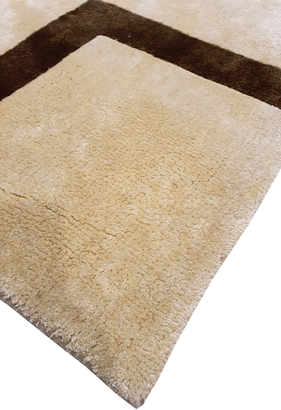 SUPERFINE HAND TUFTED VISCOSE (SILK) CREAM & BROWN STRIPE CUT PILE CARPET SAMPLE - HT0099