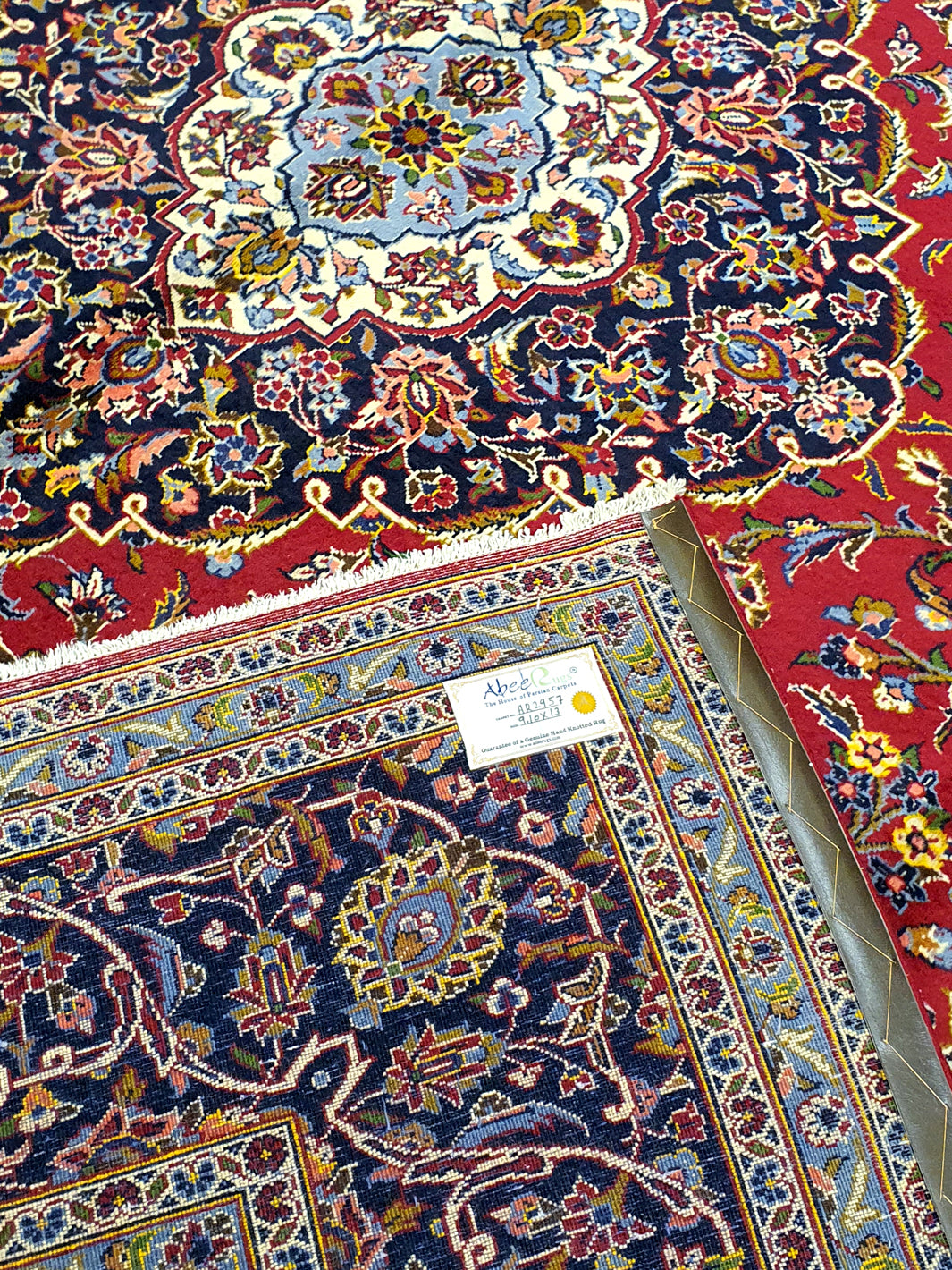 Persian Keshan Red and Blue Border - 9.10 X 13.0 FT - AR2957