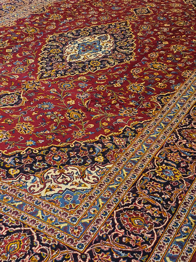 Persian Keshan Dark Red With Blue Border - 9.2 X 13.9 FT - AR0402