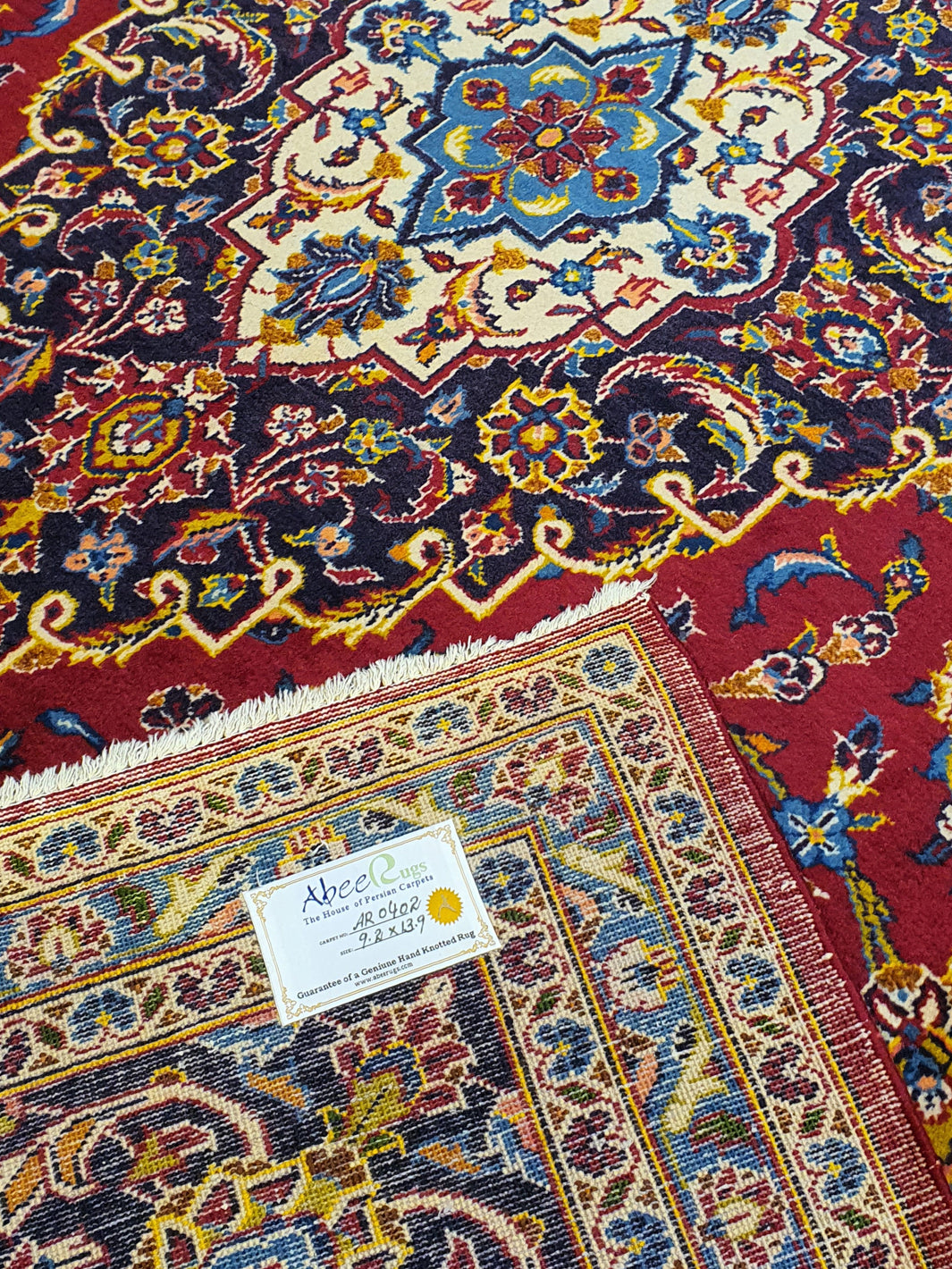 Persian Keshan Dark Red With Blue Border - 9.2 X 13.9 FT - AR0402