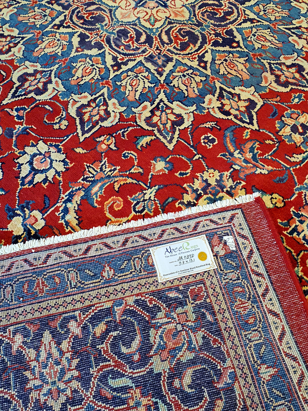 Kirman Bright Red Star Medallion and Blue Border - 9.7 X 13.1 FT - AR0392