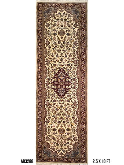 Superfine Pak Persian Isfahan Cream And Red Medallion Runner-AR3288