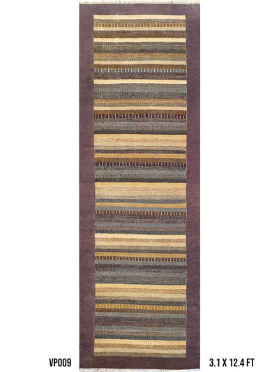 Superfine Persian Gabbah Wool Multicolour Stripe Design Runner With Plain Border-VP009