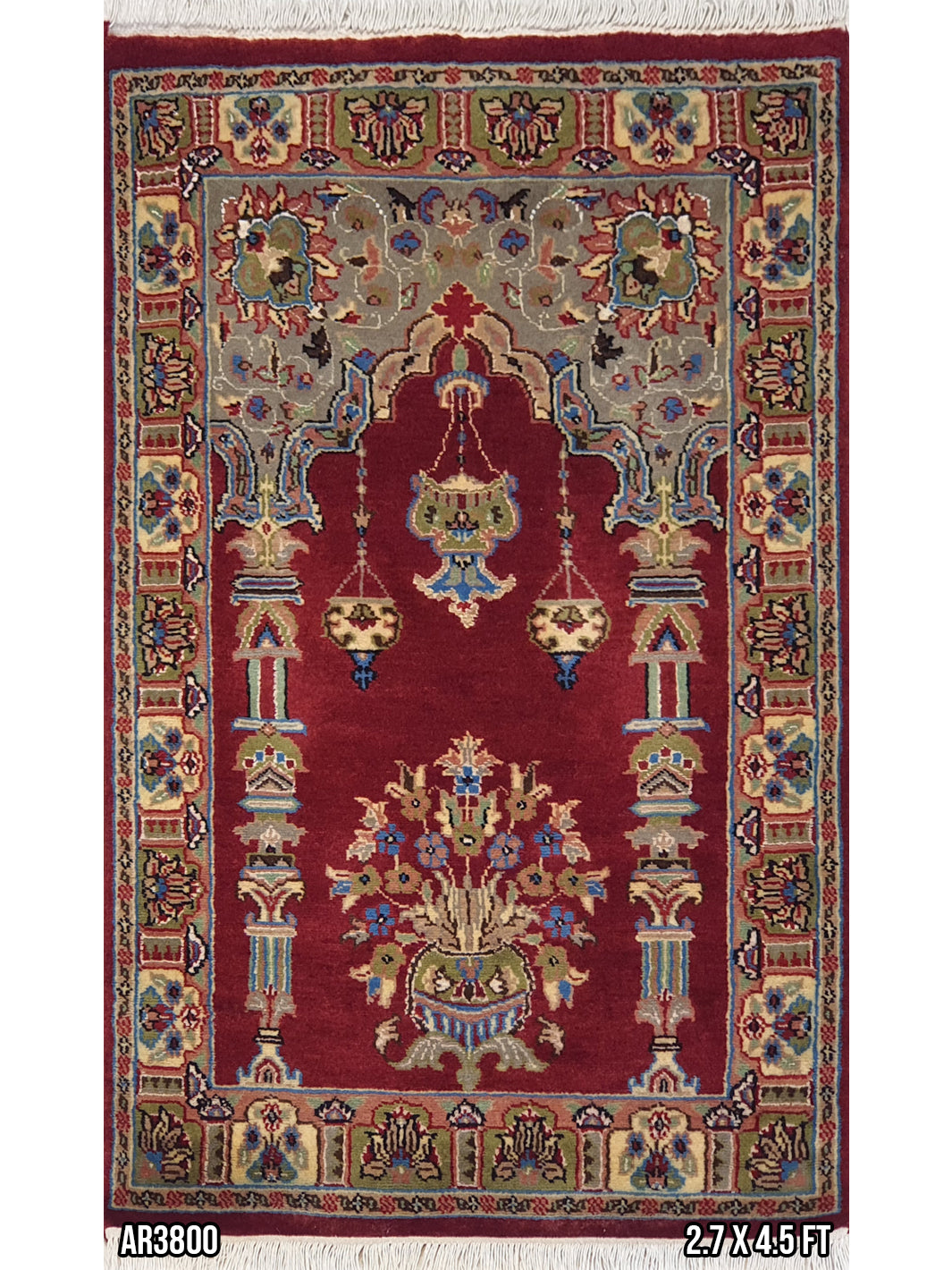 Prayer Rug with Guldasta Design  Maroon - AR3800