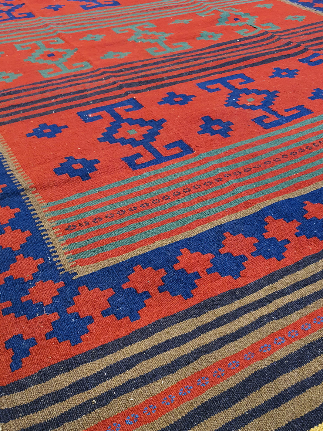 Afghan Killim Design Red and Blue - 4.10 x 7.9 FT - AR3195