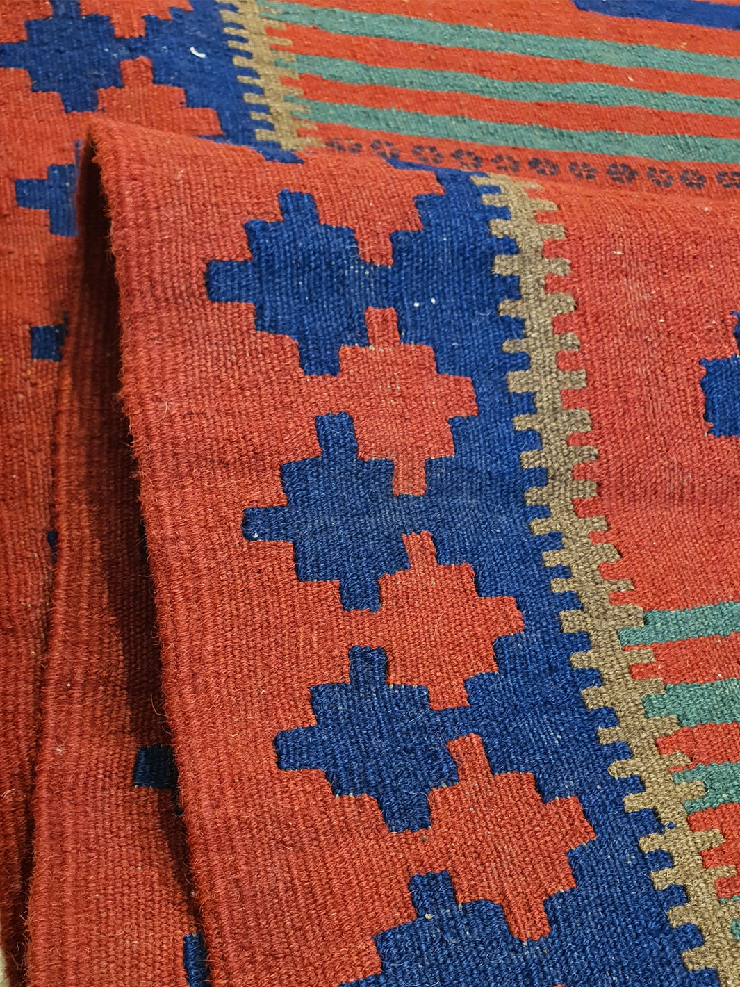 Afghan Killim Design Red and Blue - 4.10 x 7.9 FT - AR3195