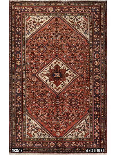 Superfine Persian Bidjar Hand Knotted Wool With Pink And Blue Border - 4.9 X 6.10 FT - AR3513