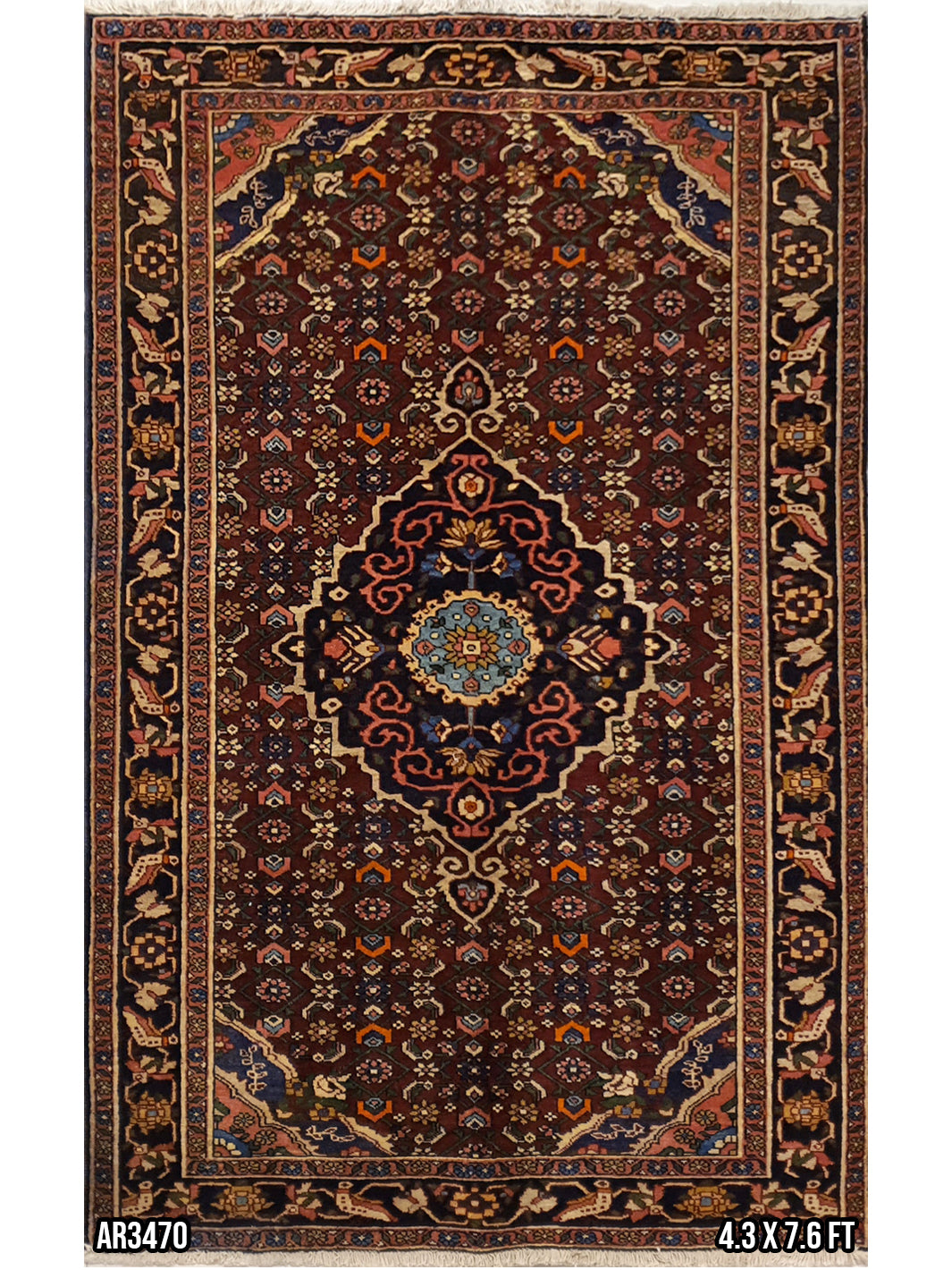 Persian Bidjar Hand Knotted Wool With Rust And Red Border - 4.3 X 7.6 FT - AR3470