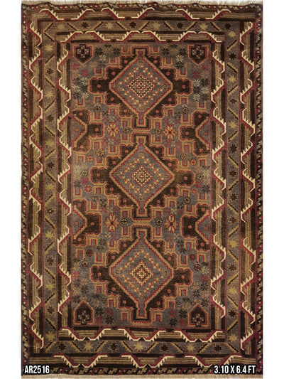 Persian Tribal Balouch Design with 3 Medallion - 3.10 X 6.4 FT - AR2516