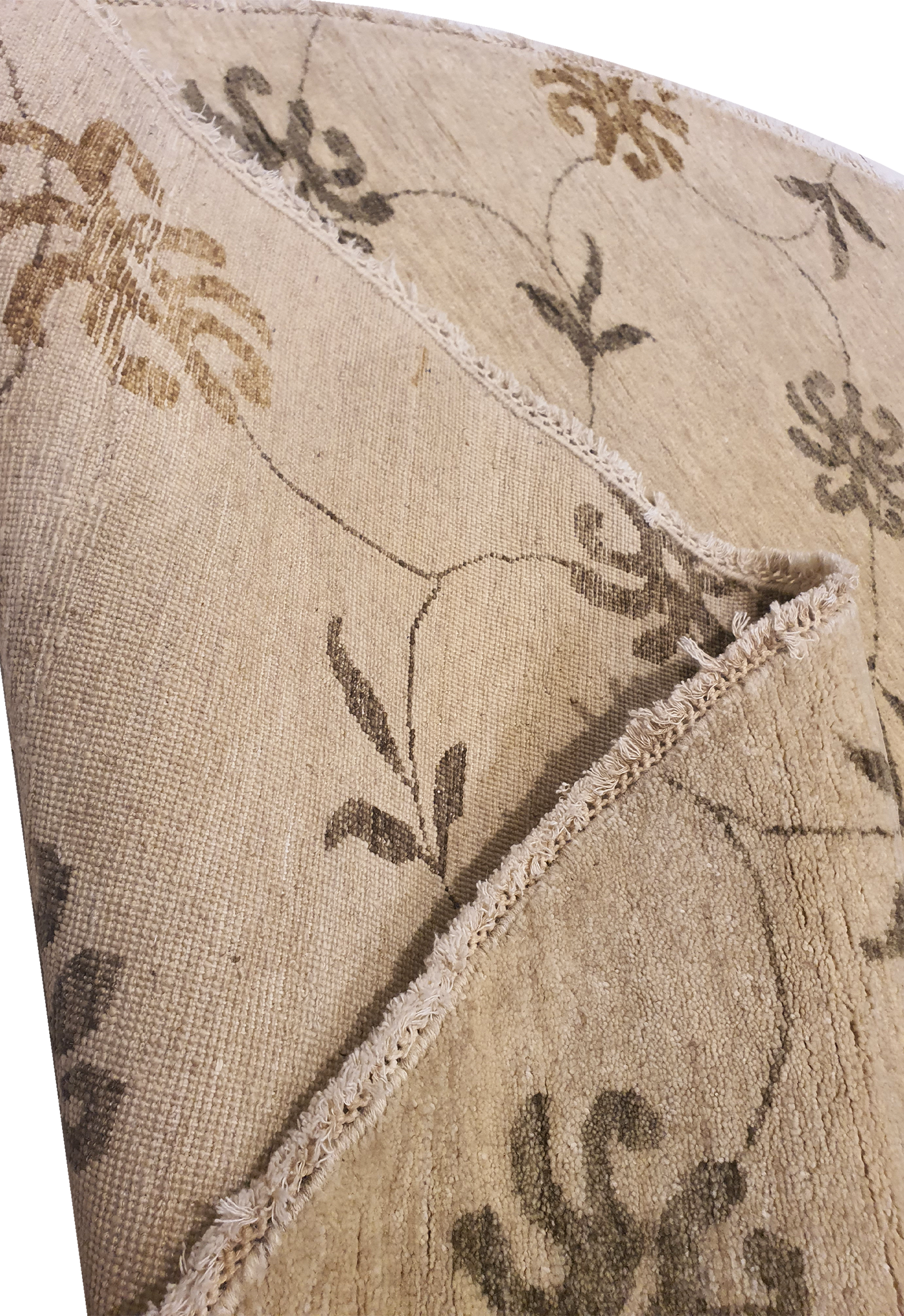 Superfine Persian Wool Round Allover Floral Design Light Brown-VP002