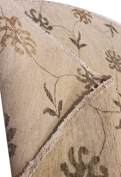 Superfine Persian Wool Round Allover Floral Design Light Brown-VP002