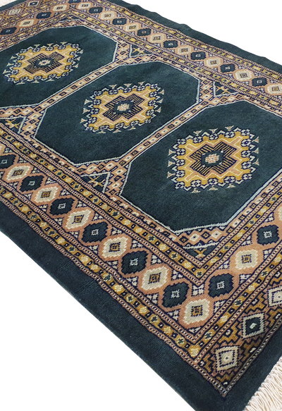 SUPERFINE BUKHARA GREEN & BROWN WITH 3 MEDALLION INLET SILK - AR3996