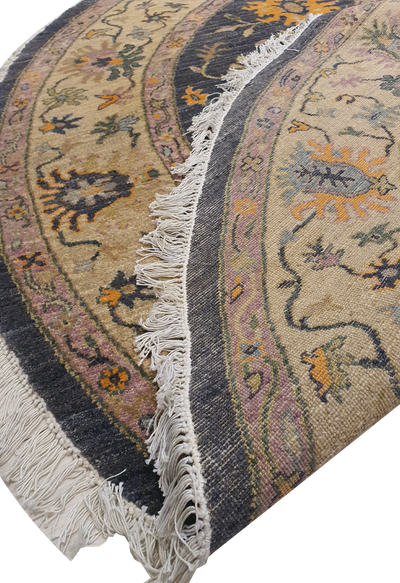 SUPERFINE HAND KNOTTED OUSHAK GREY WOOL ROUND WITH MULTICOLOUR FLOWERS MADE BY FINE HANDY FINE WOOL - AR3971