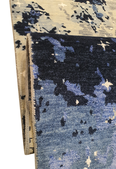 Superfine Persian Silk and Wool Galaxy Design Wool Light Grey, Dark Grey, Light Blue and Dark Blue-VP004