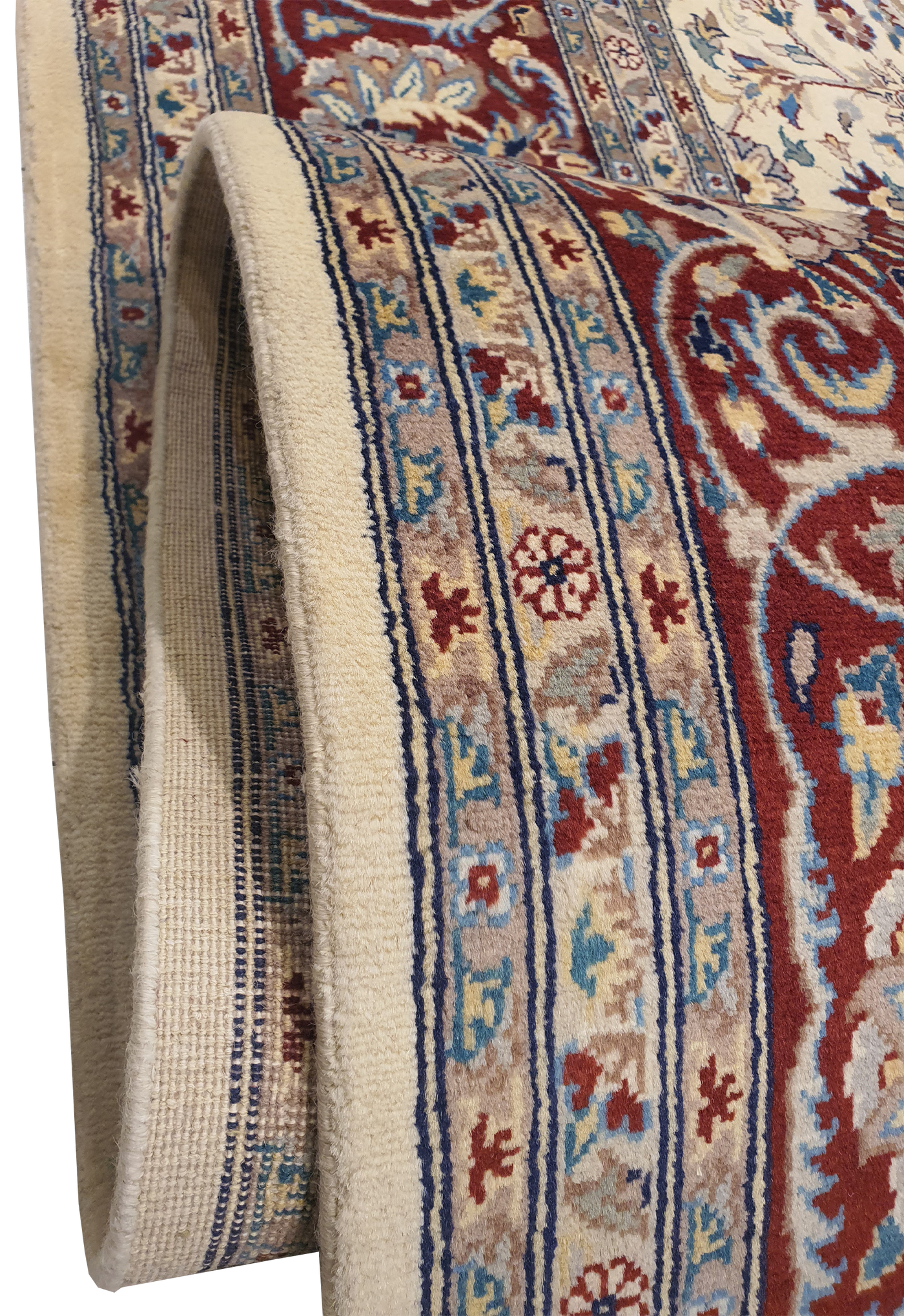 SUPERFINE PAK PERSIAN ISFAHAN WOOL CREAM WITH RED BORDER. THIS CARPET IS MADE OF FINE LAMBS' WOOL - AR3964