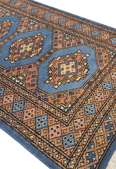 SUPERFINE BUKHARA LIGHT BLUE WITH 4 MEDALLION PINK & BROWN BORDER - AR3987